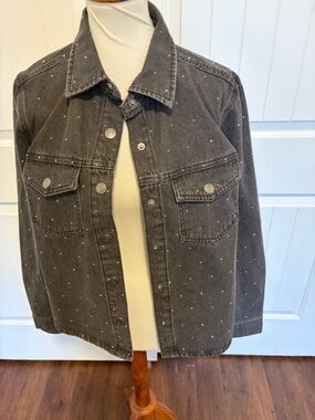 Express Black Denim Jacket with Rhinestones